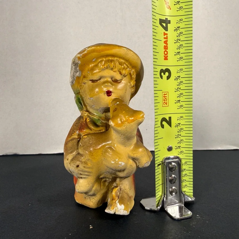 Vintage Chalkware Boy Figurine Holding Animal Mid-Century Carnival Prize‎ 3.75